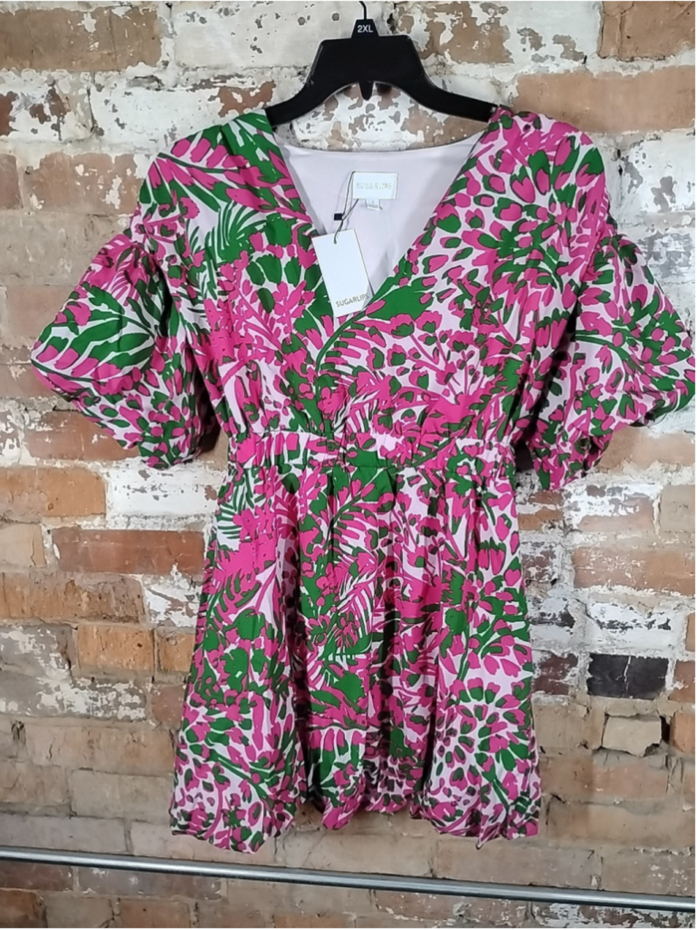 Sugarlips Cienega Pink And Green Floral Woodstock Bubble Mini Dress NWT